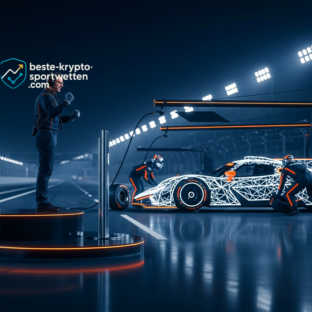 Ein futuristisches Team, das an einem Wireframe-Modell arbeitet und die strategische Planung und taktische Vorbereitung für das Spiel symbolisiert.
